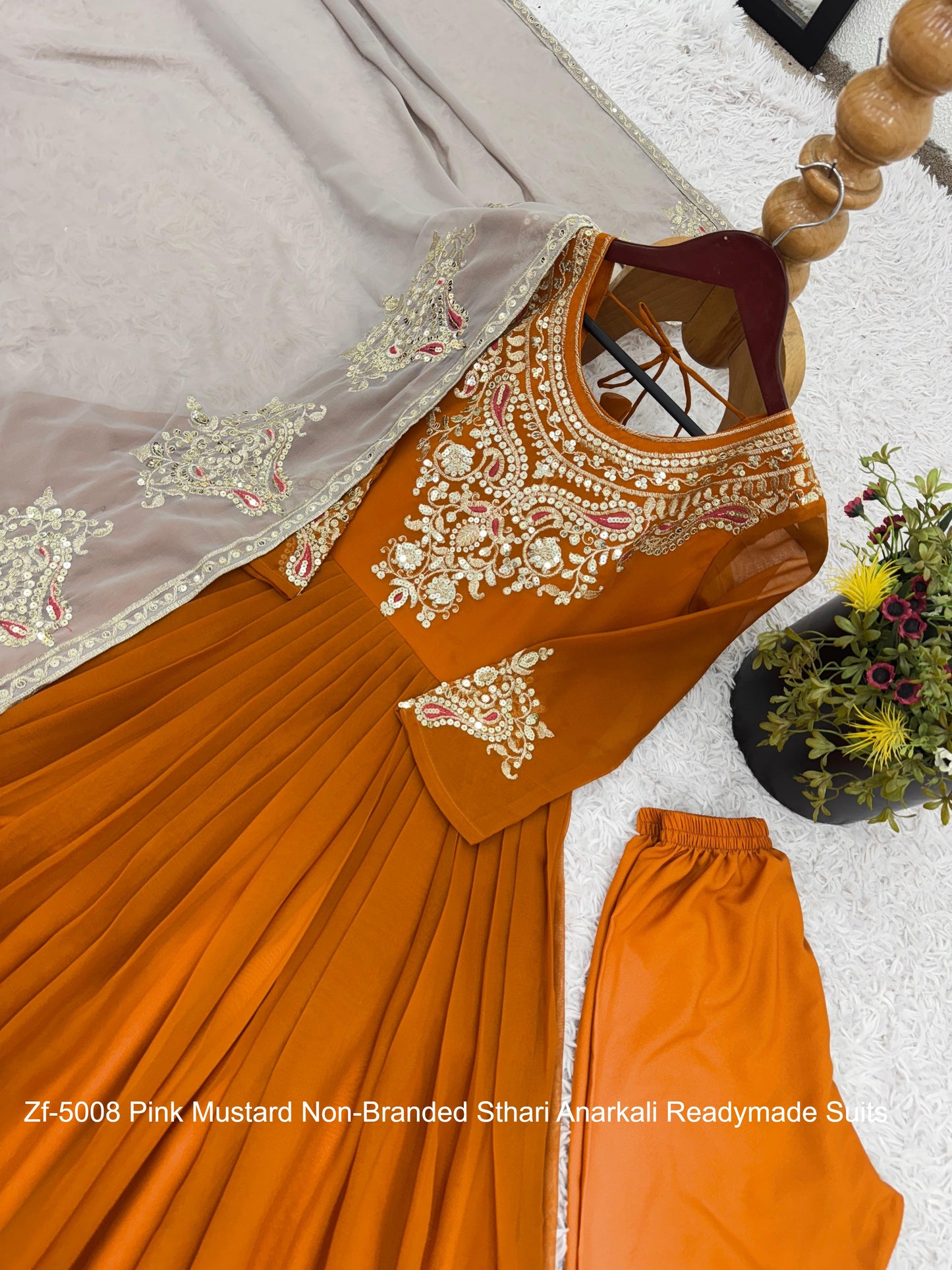 Zf-5008 Pink Mustard Non-Branded Sthari Anarkali Readymade Suits