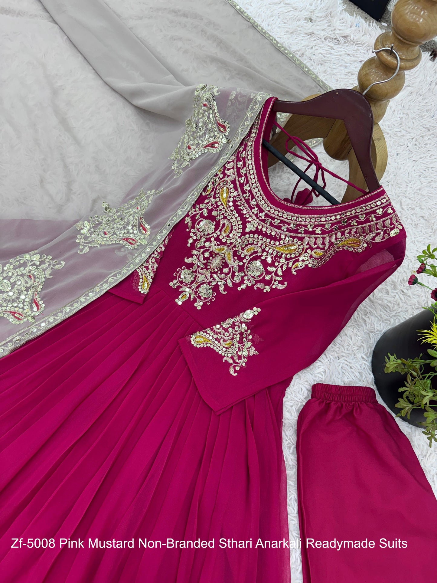 Zf-5008 Pink Mustard Non-Branded Sthari Anarkali Readymade Suits