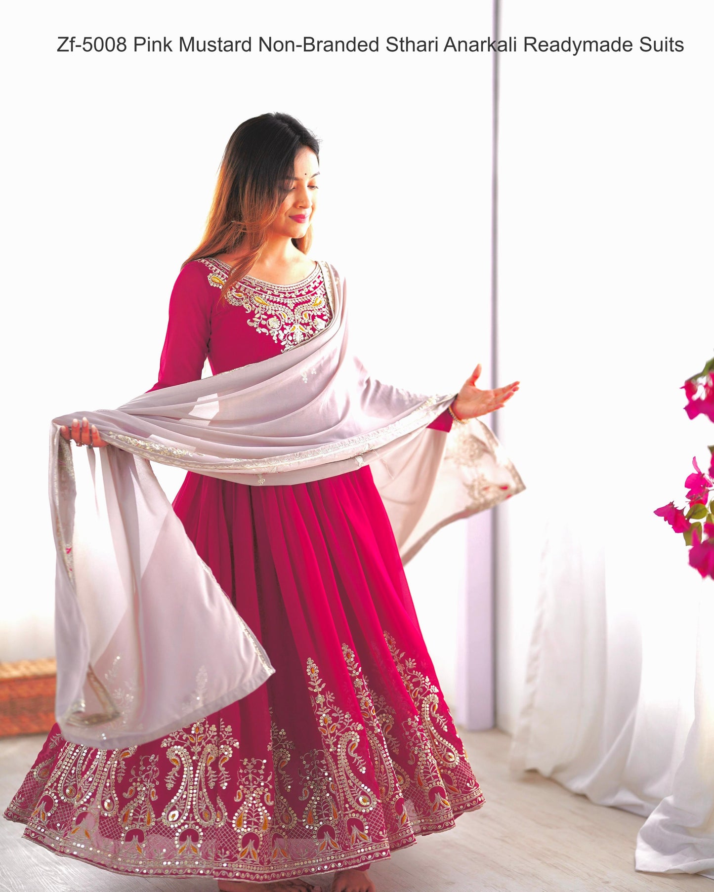 Zf-5008 Pink Mustard Non-Branded Sthari Anarkali Readymade Suits