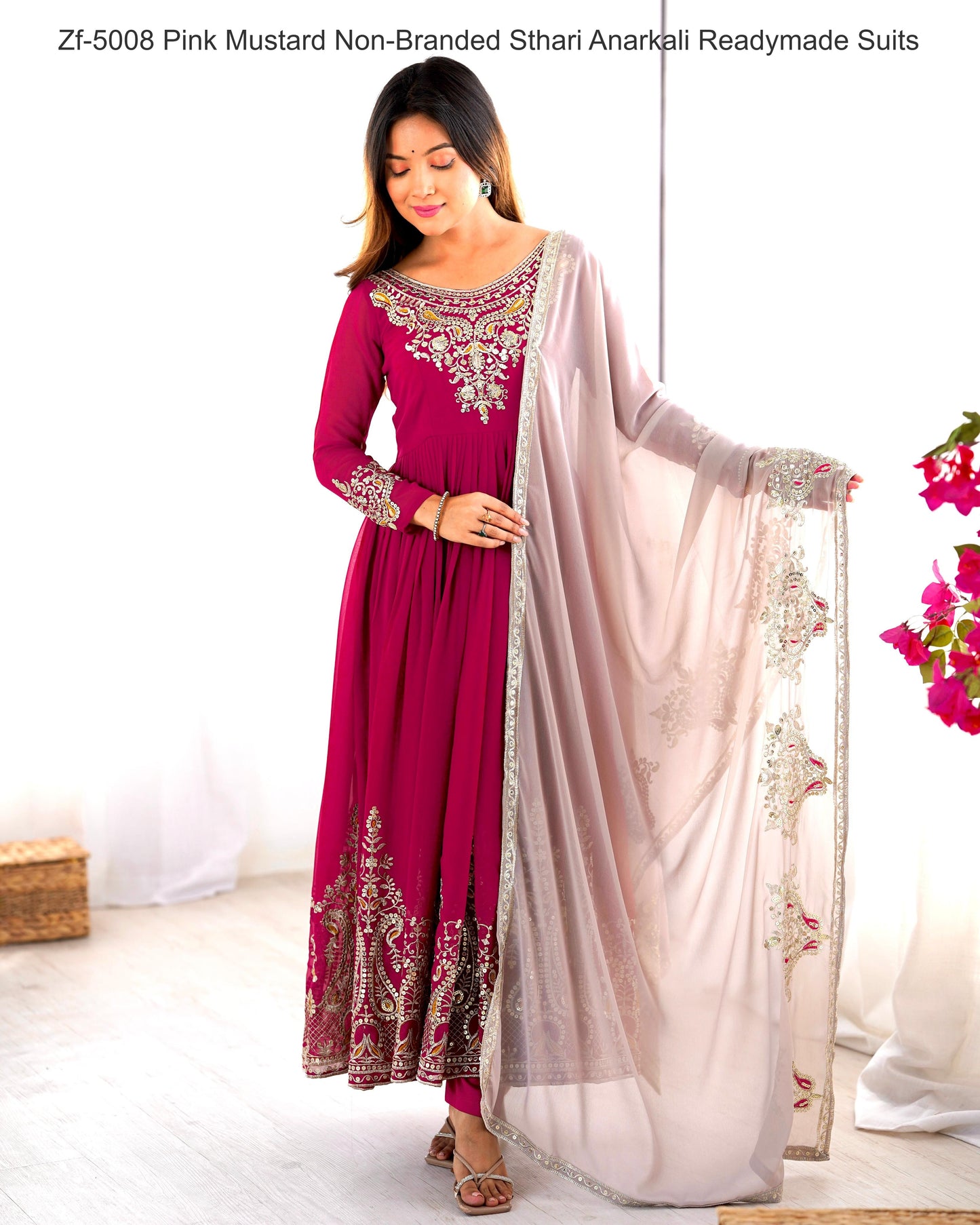 Zf-5008 Pink Mustard Non-Branded Sthari Anarkali Readymade Suits
