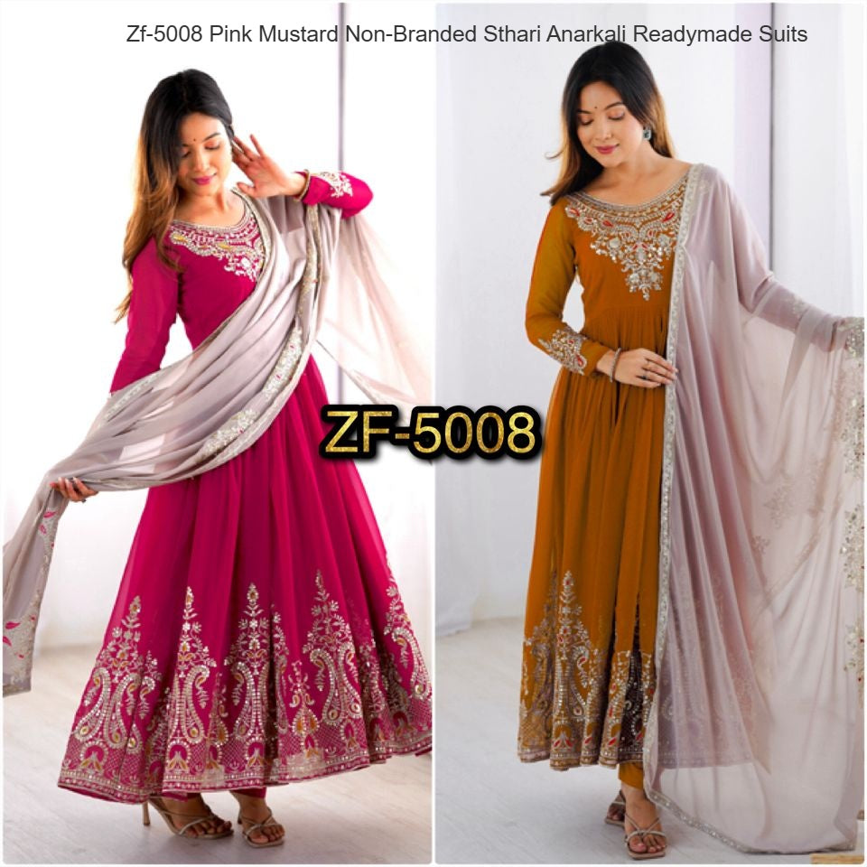Zf-5008 Pink Mustard Non-Branded Sthari Anarkali Readymade Suits