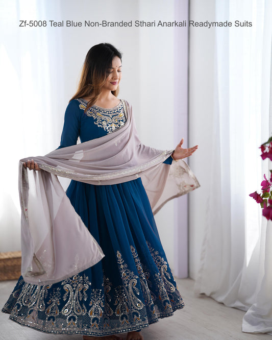 Zf-5008 Teal Blue Non-Branded Sthari Anarkali Readymade Suits