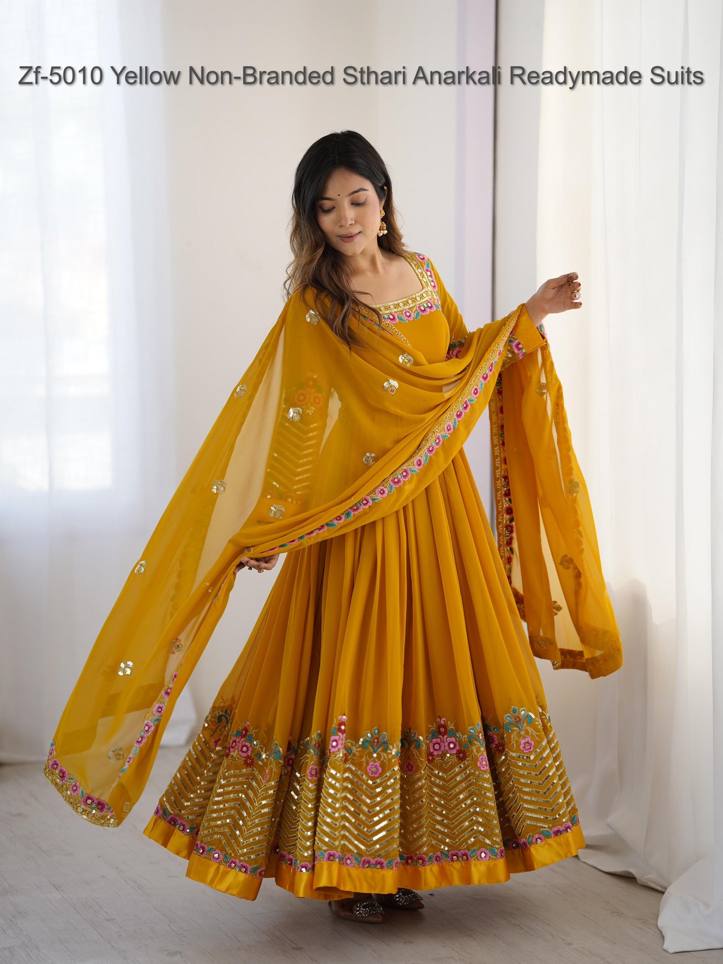Zf-5010 Yellow Non-Branded Sthari Anarkali Readymade Suits