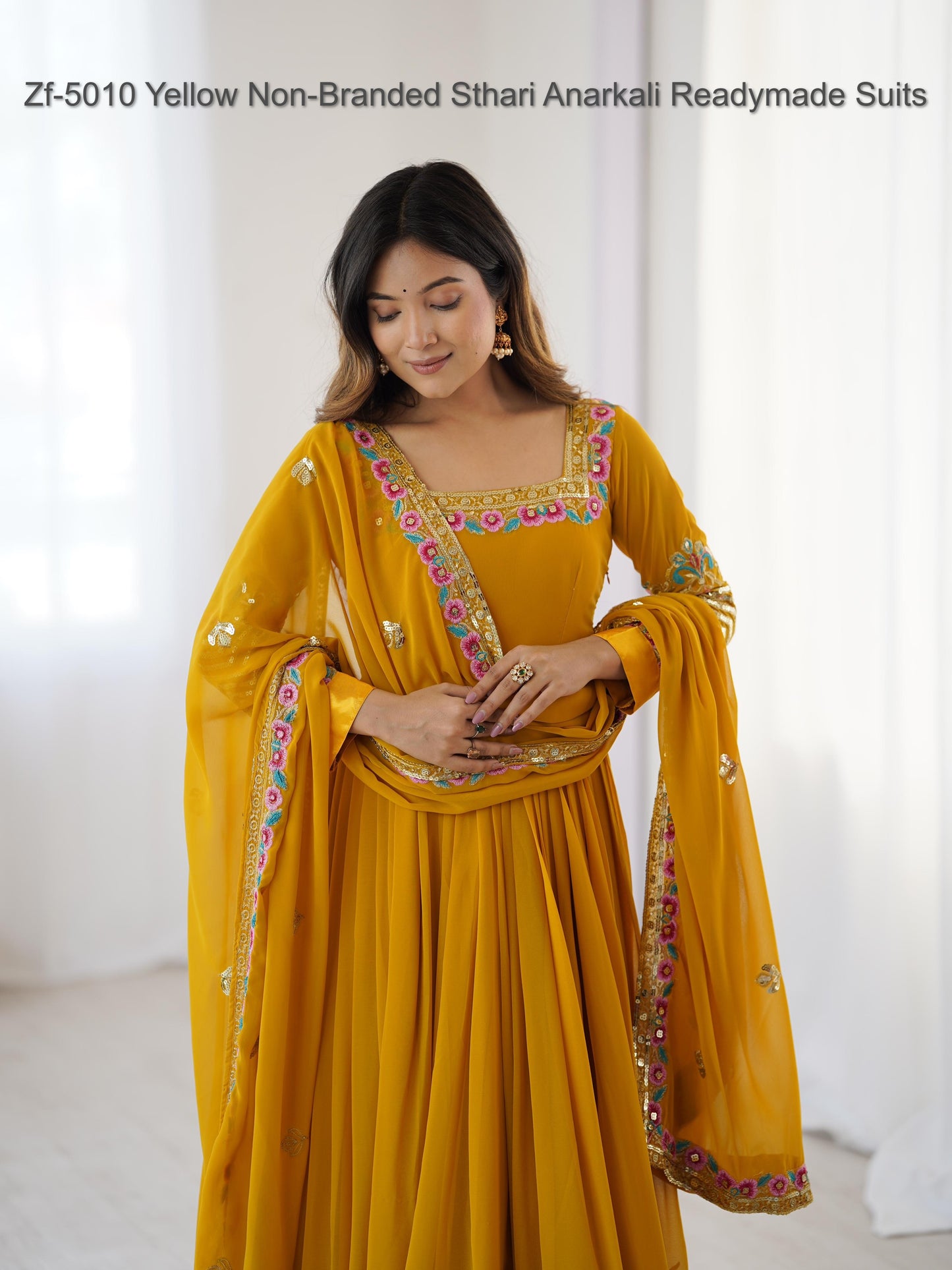 Zf-5010 Yellow Non-Branded Sthari Anarkali Readymade Suits