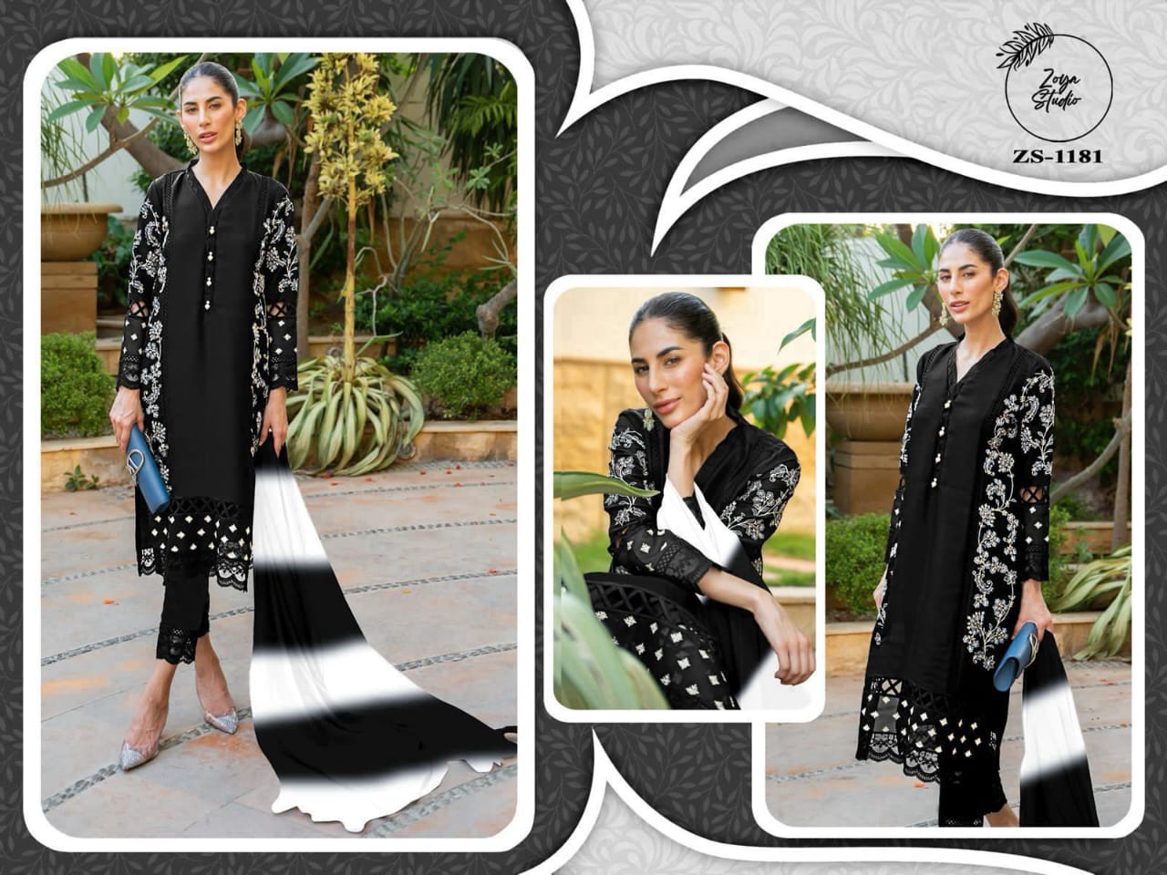 Zs-1181 Black Zoya Studio Embroidery Pakistani Readymade Suits