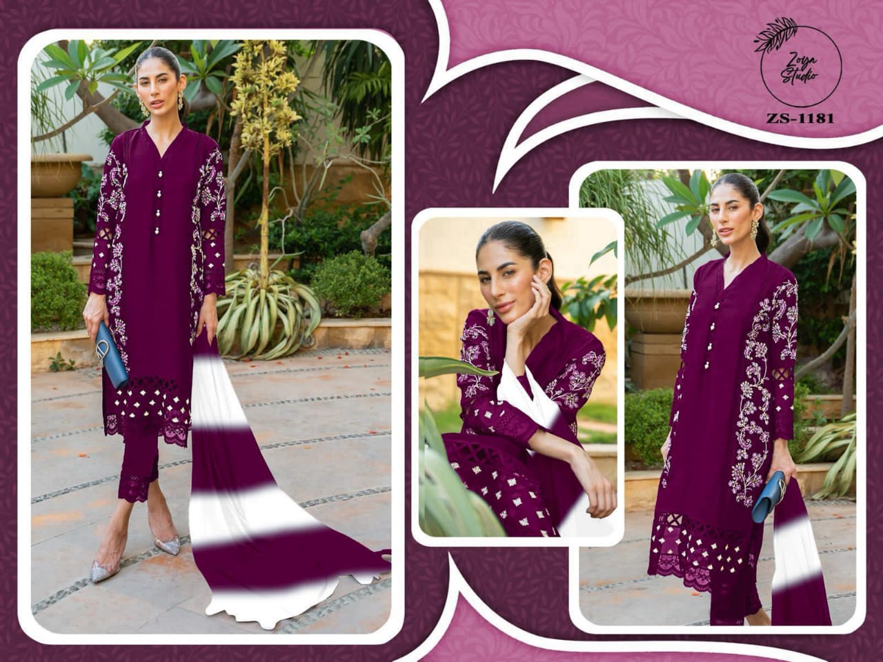 Zs-1181 Wine Zoya Studio Embroidery Pakistani Readymade Suits