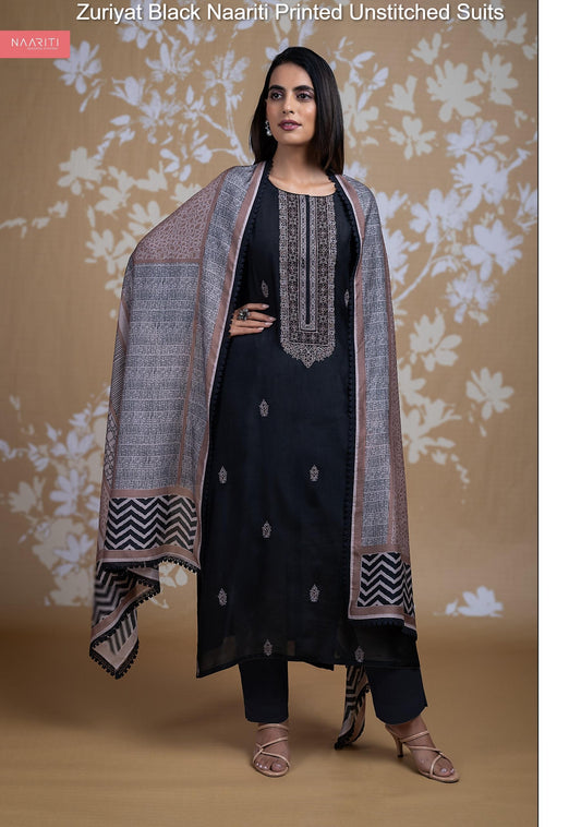Zuriyat Black Naariti Printed Unstitched Suits