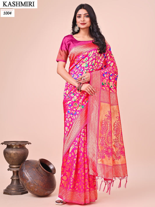 1004 Kashmiri Astita Lichi Silk Sarees
