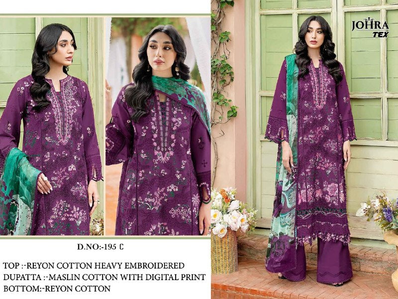 Jt-195-C Johra Tex Cambric Cotton Pakistani Salwar Suits