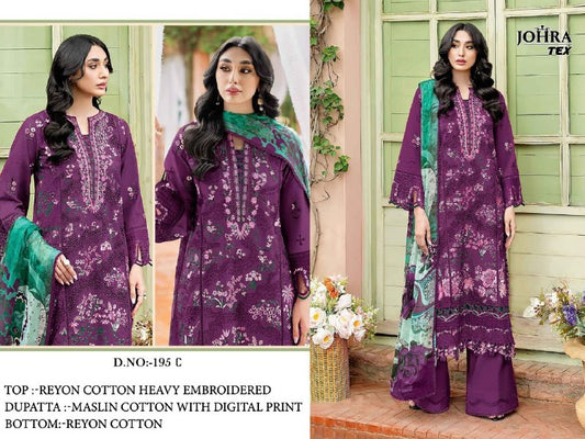 Jt-195-C Johra Tex Cambric Cotton Pakistani Salwar Suits