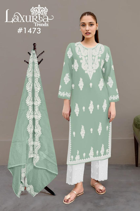 1473 Pista Laxuria Trendz Faux Georgette Pakistani Readymade Suits