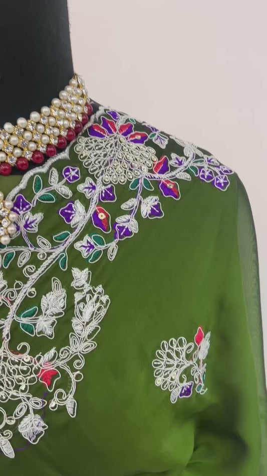 1205 Mehndi Bt Cording Sarees