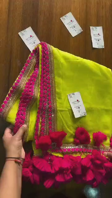 627 Yellow Jr Creation Pum Pum Lace Sarees