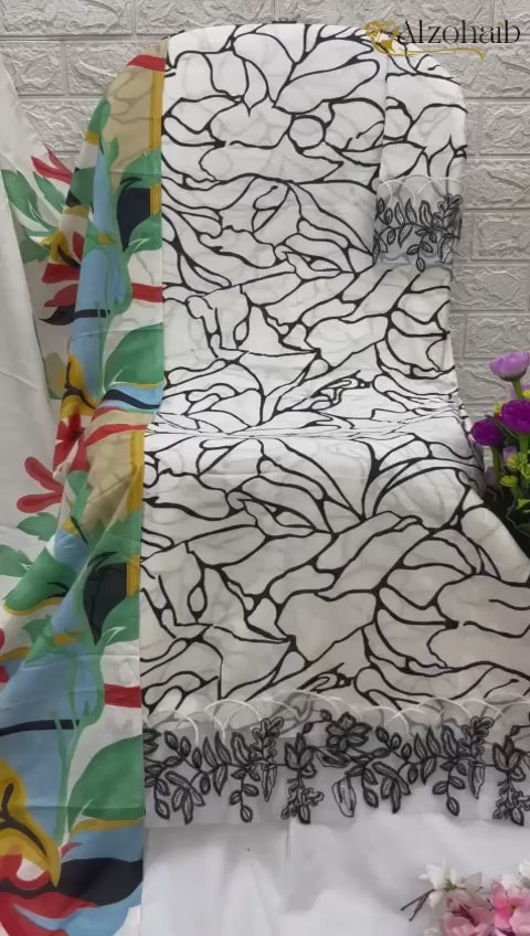 1022 White Al Zohaib Cotton Pakistani Patch Suits