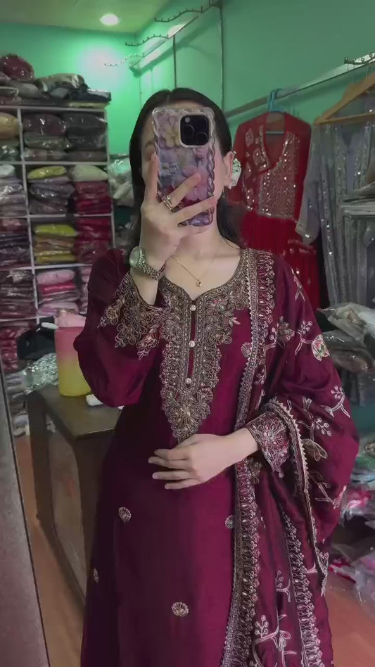 824 Maroon Aadhya Designer Thread Work Readymade Suits