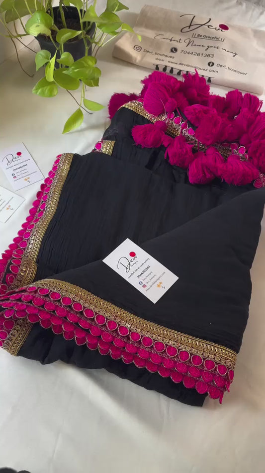 627 Black Jr Creation Pum Pum Lace Sarees